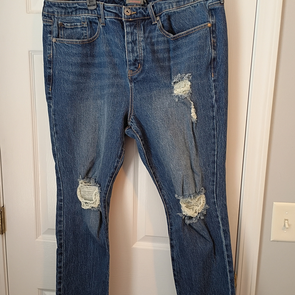 Torrid Women's Feel The Fit High Rise Distressed Blue Jeans W/Button Fly